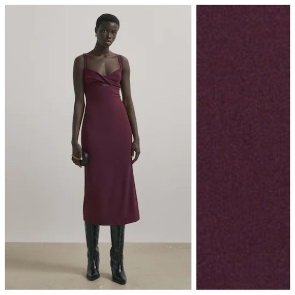 NWT. Massimo Dutti Studio Maroon Long Strappy Dress. Size L. - Picture 1 of 10